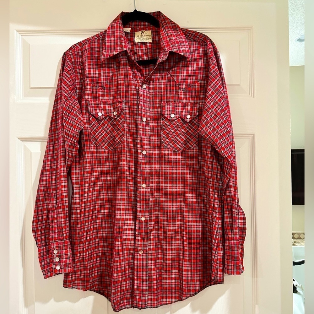Dee Cee Shirt VTG Plaid Sawtooth Western Sz M 60s Cobain Grunge Red Chri…